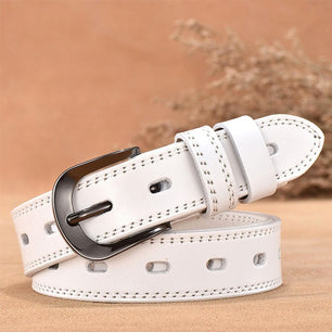 Women's Genuine Leather Strap Alloy Oval Pin Buckle Closure Belts