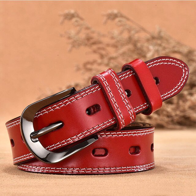 Women's Genuine Leather Strap Alloy Oval Pin Buckle Closure Belts