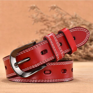 Women's Genuine Leather Strap Alloy Oval Pin Buckle Closure Belts