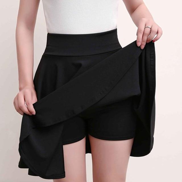 Women's High Elastic Waist Plain Above Knee Casual Flare Skirts