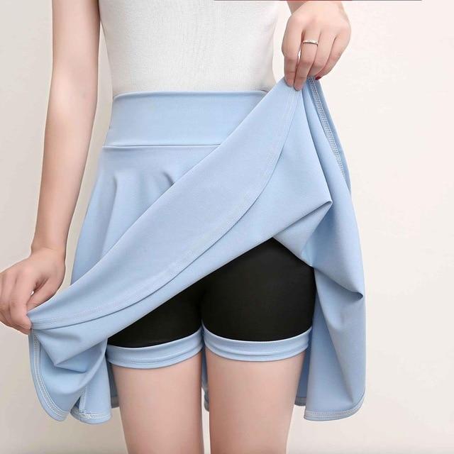 Women's High Elastic Waist Plain Above Knee Casual Flare Skirts