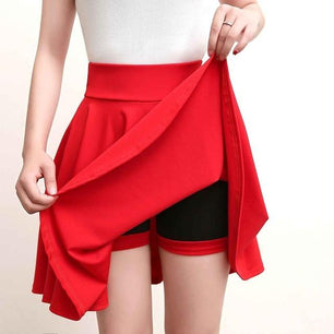 Women's High Elastic Waist Plain Above Knee Casual Flare Skirts