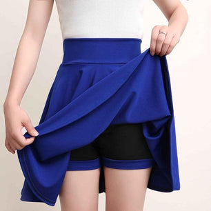 Women's High Elastic Waist Plain Above Knee Casual Flare Skirts