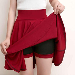 Women's High Elastic Waist Plain Above Knee Casual Flare Skirts