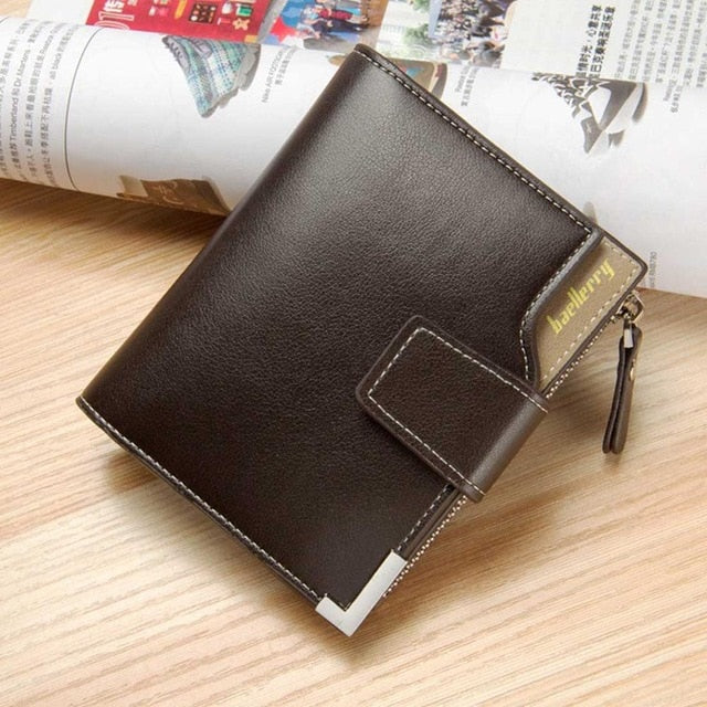 Men's Leather Slit Card Holder Pocket Zipper Hasp Bifold Short Wallets