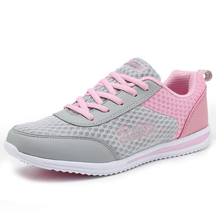Women's Round Toe Mesh Striped Cross Lace-Up Sport Sneakers