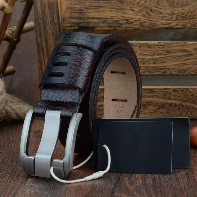 Men's Genuine Leather Plain Strap Alloy Pin Buckle Closure Belts