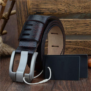 Men's Genuine Leather Plain Strap Alloy Pin Buckle Closure Belts