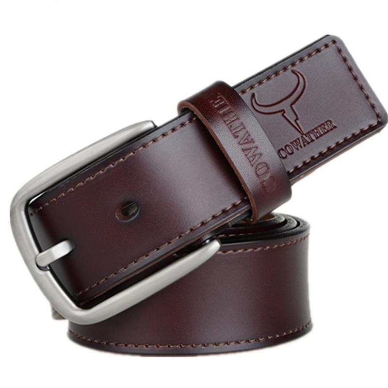 Men's Genuine Leather Plain Strap Alloy Pin Buckle Closure Belts