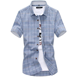 Men's Turn-down Collar Short Sleeve Plaid Single Breasted Casual Shirt