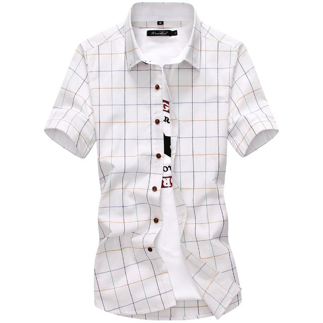 Men's Turn-down Collar Short Sleeve Plaid Single Breasted Casual Shirt