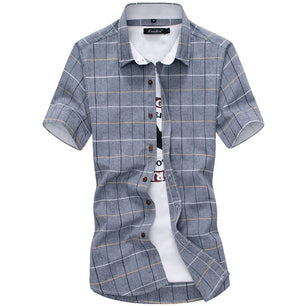 Men's Turn-down Collar Short Sleeve Plaid Single Breasted Casual Shirt