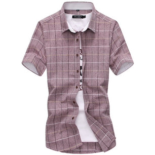 Men's Turn-down Collar Short Sleeve Plaid Single Breasted Casual Shirt