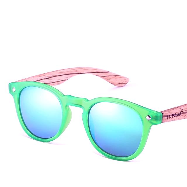 Kid's Round Light Colorful Mirror Lens Wooden Frame Sunglasses