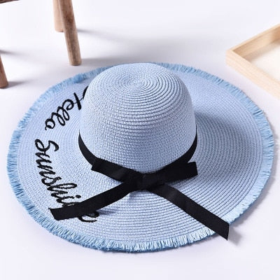 Women's Round Straw Letter Embroidery Summer Wear Brim Hats