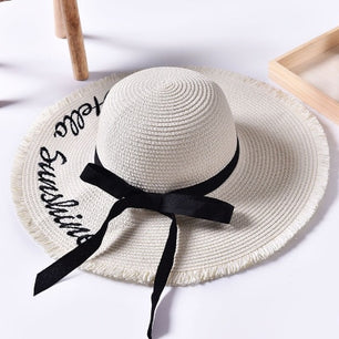 Women's Round Straw Letter Embroidery Summer Wear Brim Hats