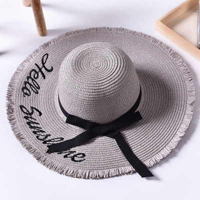 Women's Round Straw Letter Embroidery Summer Wear Brim Hats