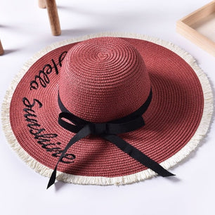 Women's Round Straw Letter Embroidery Summer Wear Brim Hats