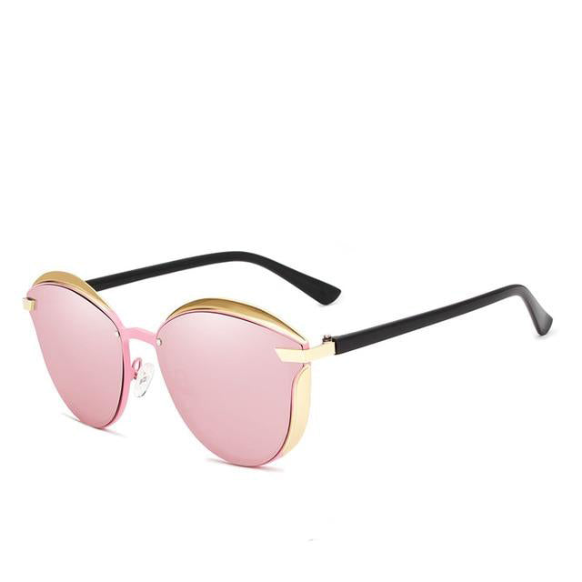 Women's Cat Eye Mirror Lens Thin Frame Polarized Sunglasses