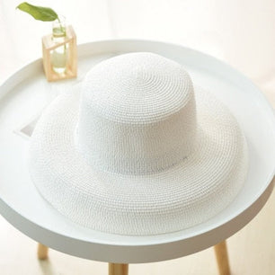 Women's Round Straw Linen Foldable Wide Brim Summer Hats