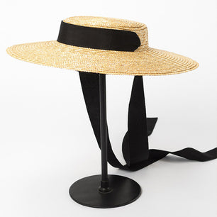 Women's Round Straw Linen Ribbon Tie Strap Summer Wear Brim Hats