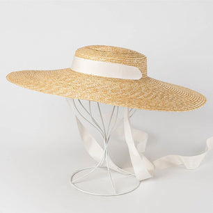 Women's Round Straw Linen Ribbon Tie Strap Summer Wear Brim Hats