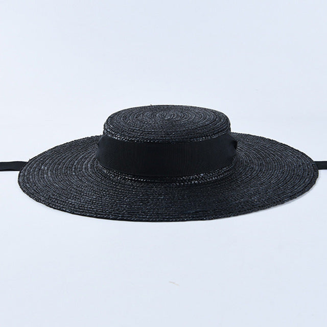 Women's Round Straw Linen Ribbon Tie Strap Summer Wear Brim Hats