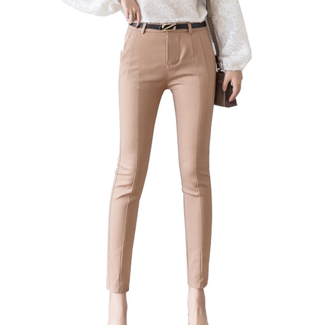 Women's High Waist Plain Button Zipper Closure Pocket Formal Pants