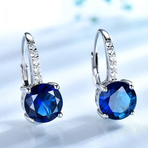 Women's 100% 925 Sterling Silver Round Blue Zircon Stud Earrings