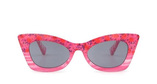 Kid's Cat Eye Light Colorful Mirror Lens Thin Print Frame Sunglasses