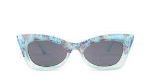 Kid's Cat Eye Light Colorful Mirror Lens Thin Print Frame Sunglasses