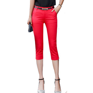 Women's High Waist Plain Button Zipper Knee-Length Formal Pants