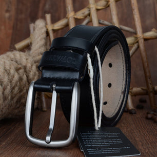 Men's Genuine Leather Plain Strap Alloy Pin Buckle Closure Belts