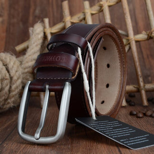 Men's Genuine Leather Plain Strap Alloy Pin Buckle Closure Belts