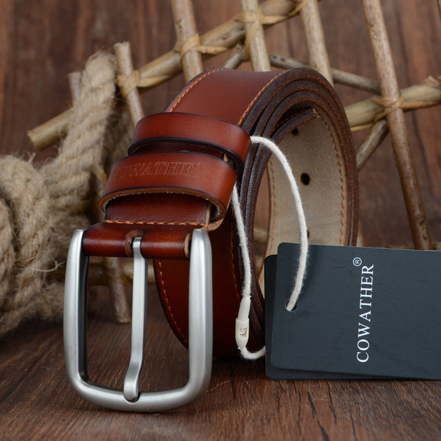 Men's Genuine Leather Plain Strap Alloy Pin Buckle Closure Belts