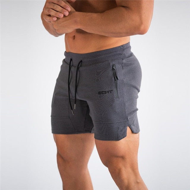 Men's Elastic Drawstring Waist Quick Dry Slit Zipper Pocket Sporty Shorts