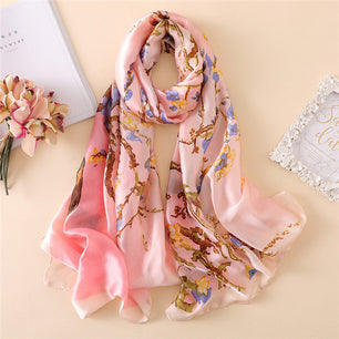 Women's Silk Floral Printed Long Neck Wrap Winter Wear Scarves