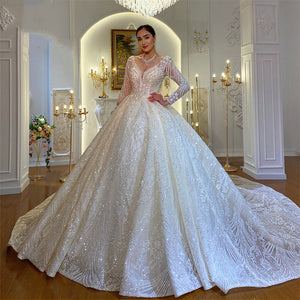 Women's Sweetheart Neck Full Sleeves Court Train Wedding Dress