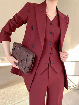 Women's V-Neck Cotton Full Sleeves Elegant Three-Piece Blazer Set