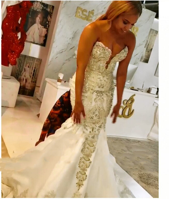 Women's Open Heart Shape Neck Lace-Up Mermaid Wedding Dress