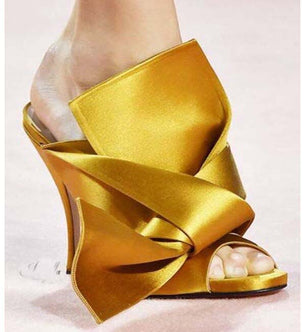 Women's Satin Slip-On Closure Thin Heels Tie Knot Pumps Shoes