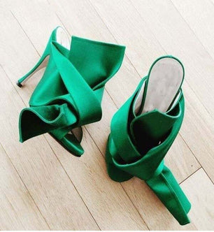 Women's Satin Slip-On Closure Thin Heels Tie Knot Pumps Shoes